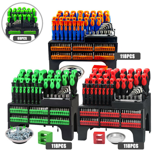 Magnetic Screwdriver Set 69 / 118-Piece with Plastic Organizer – Precision, Slotted, Phillips, Hex, Torx & Pozidriv Bits with Magnetizer Demagnetizer, DIY Tool Gift for Men
