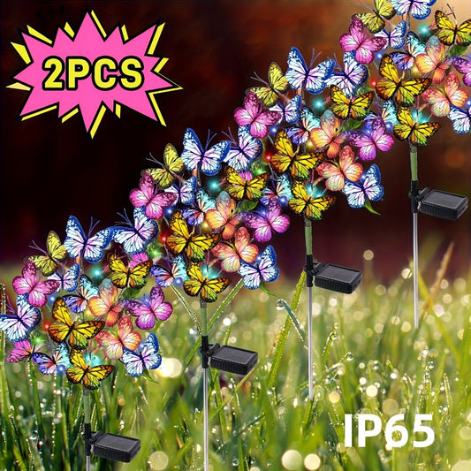 Solar Butterfly Garden Stake Lights Outdoor Waterproof IP65 – 2pcs Colorful LED Solar Powered Lawn Insert Lights for Garden, Courtyard & Patio | Christmas Holiday Yard Decoration Ground Lights