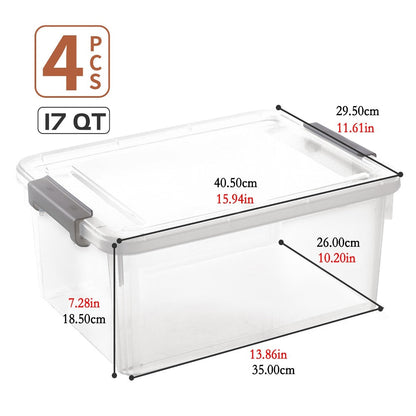 Plastic Storage Bins with Lids 4 Pack 17 Quart Stackable Clear Storage Containers with Latching Lids for Garage Closet Bedroom Basement Kitchen Organization