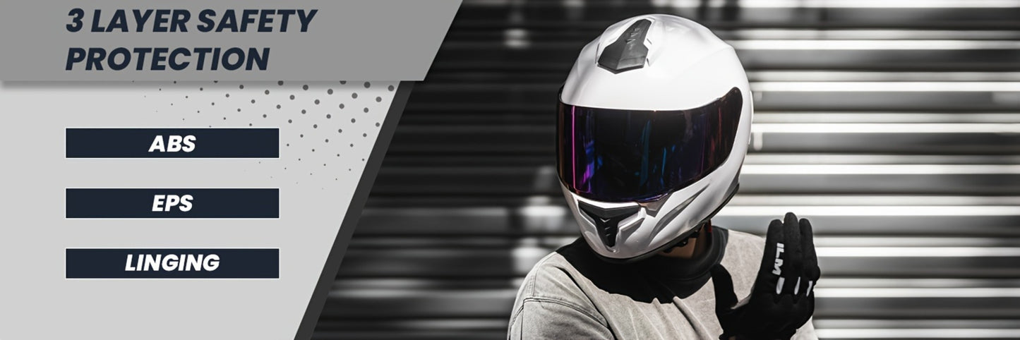 Full Face Motorcycle Helmet DOT Certified – Removable Washable Liner, Color Lens Compatible, Unisex S–XL, Matt Black / Gloss Black / White