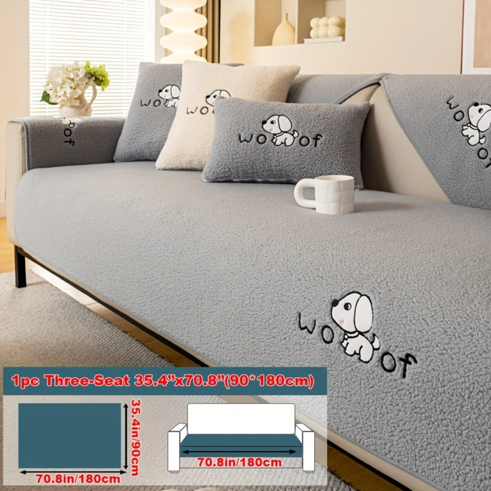 Sofa Cover Embroidered Plush-Texture Panels for Single to 4 Seats, Backrest, Armrest or Pillowcase