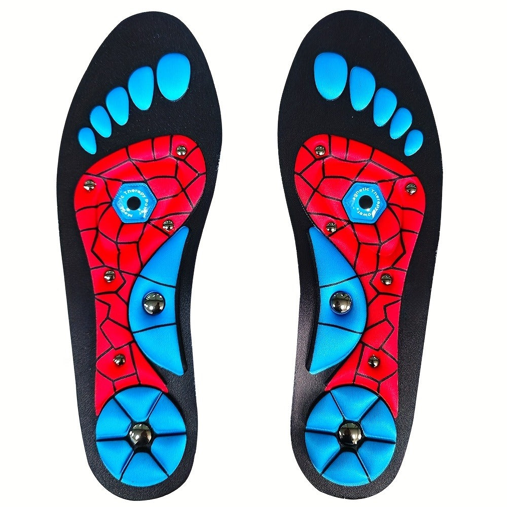 Red or Blue Full-Length Textured Shoe Insoles with Zoned Footbed Pattern in US 4-7, 8-11 and 12-15 Sizes