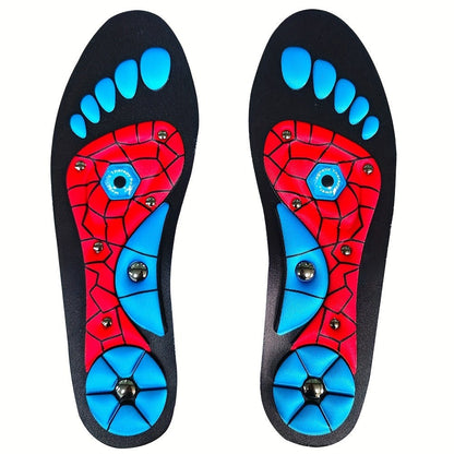 Red or Blue Full-Length Textured Shoe Insoles with Zoned Footbed Pattern in US 4-7, 8-11 and 12-15 Sizes