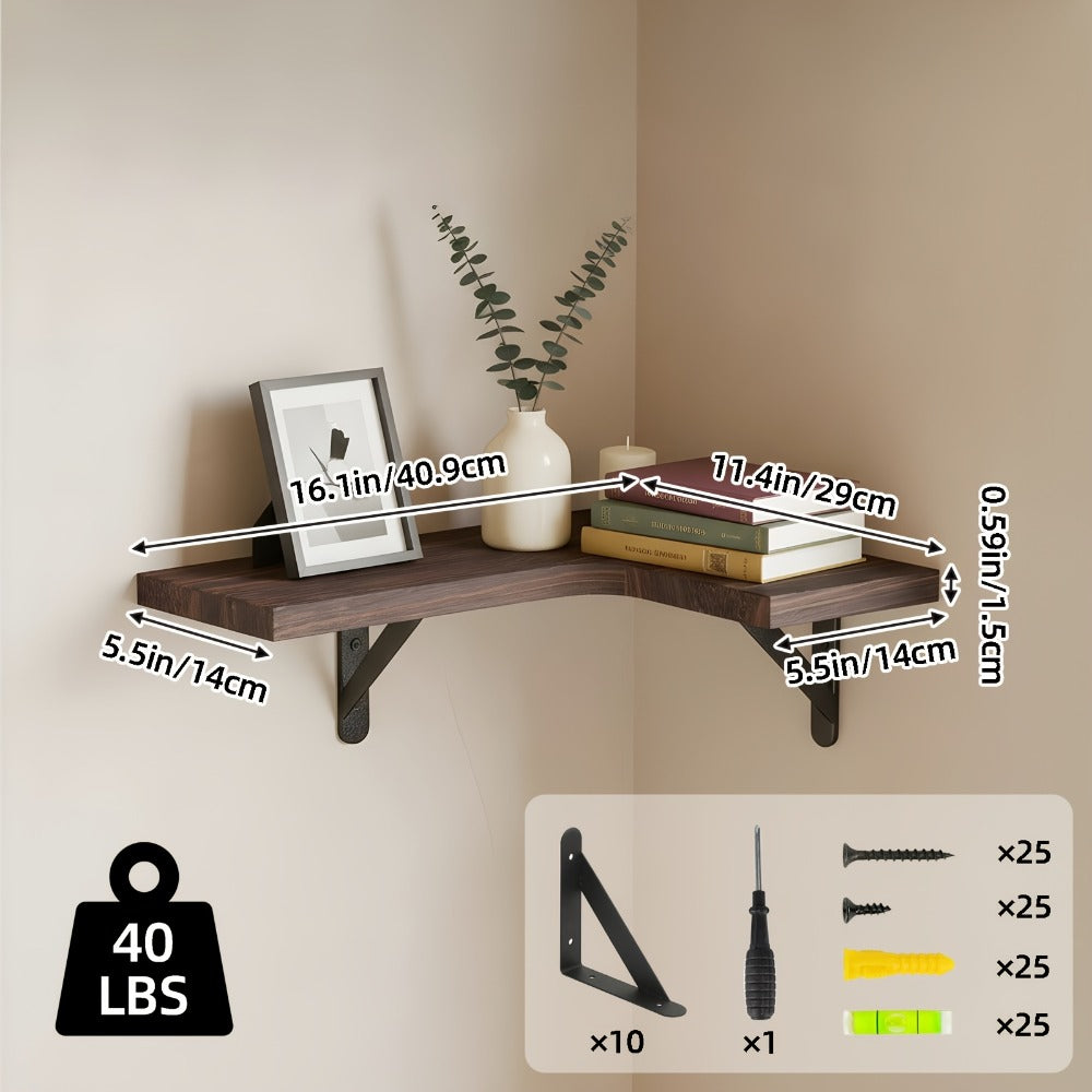 Corner Wall Shelf Set with L-Shaped Boards, Metal Brackets, Five- or Six-Piece Options and Seven Finishes