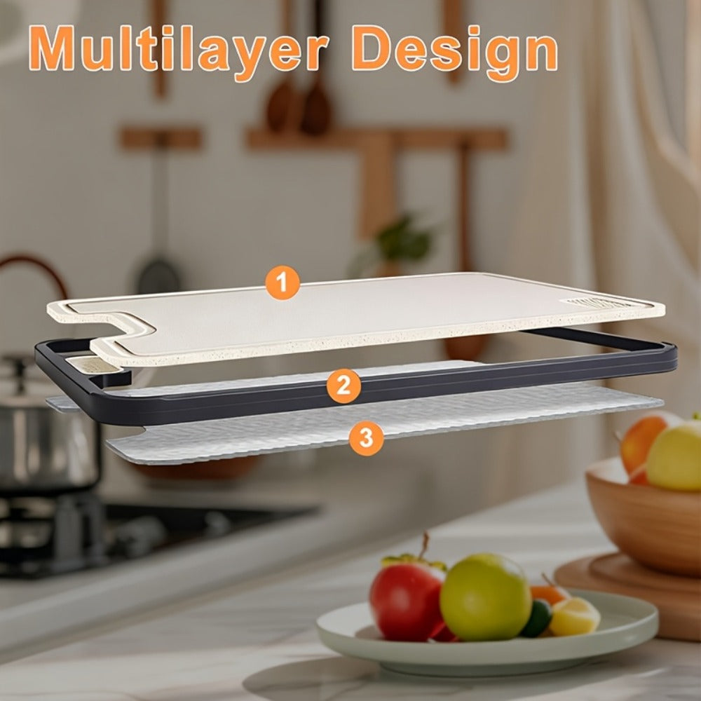 Large Cutting Board for Kitchen – Double Sided Food Grade Stainless Steel & Wheat Straw PP, Non-Slip, Easy to Clean, 16 x 11 Inch Heavy Duty Chopping Board