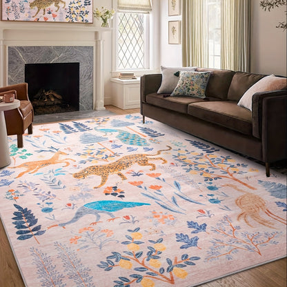 Area Rug, Jungle Animal and Tiger Print Indoor Carpet in Black, Green or Pink with Four Room-Size Options