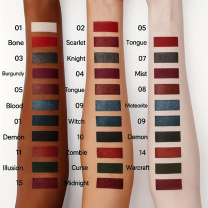 Eyeshadow Palette 15-Shade Dark Gothic Color Mix with Matte, Shimmer and Glitter Finishes in Black Case