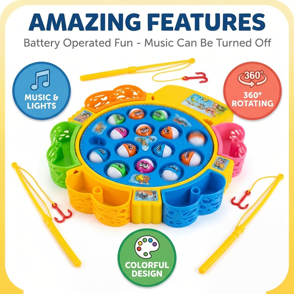 Electric Musical Fishing Game Toy for Kids – Rotating Fishing Board with Colorful Fish, Lights & Music, Interactive Family Game & Educational Learning Toy for Boys & Girls Ages 3+, Fun Birthday Gift