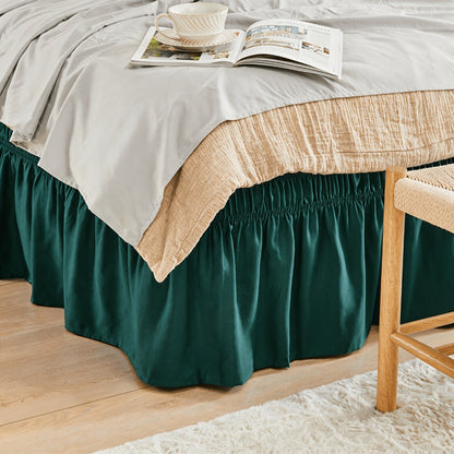 Bed Skirt with Adjustable Elastic Belt - Ruffle Microfiber Dust Ruffle 15 Inch Drop, Hotel Quality, Fade Resistant, Machine Washable, Easy Wrap Fit