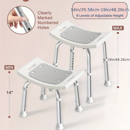 Aluminum Shower Chair 6-Level Adjustable Height Bath Stool Extra Wide Seat Tool-Free Assembly Anti-Slip Feet Lightweight Ergonomic Bath Seat for Elderly Disabled Pregnant Women Post-Surgery Recovery Bathroom Safety White