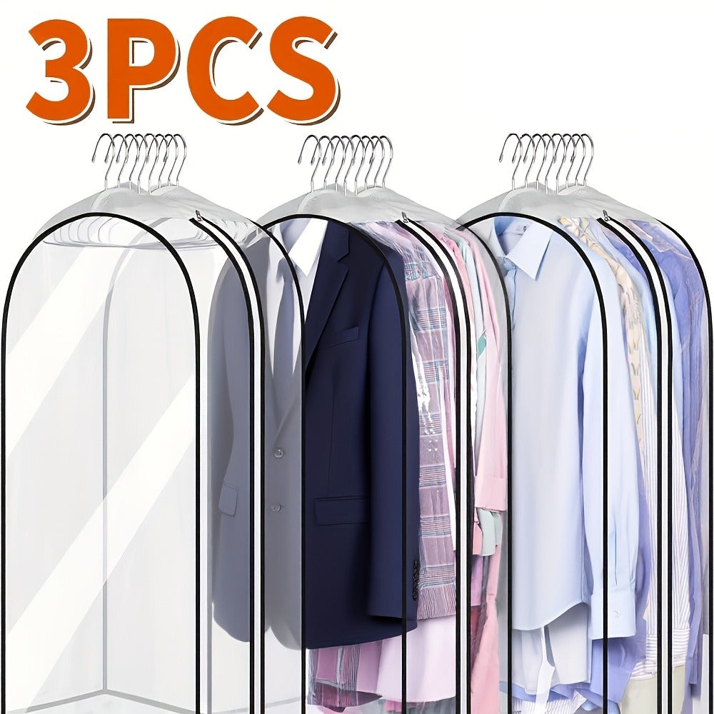 Transparent Zippered Garment Bag Covers in a Three-Piece Set with 32-, 40-, 50- or 60-Inch Sizes