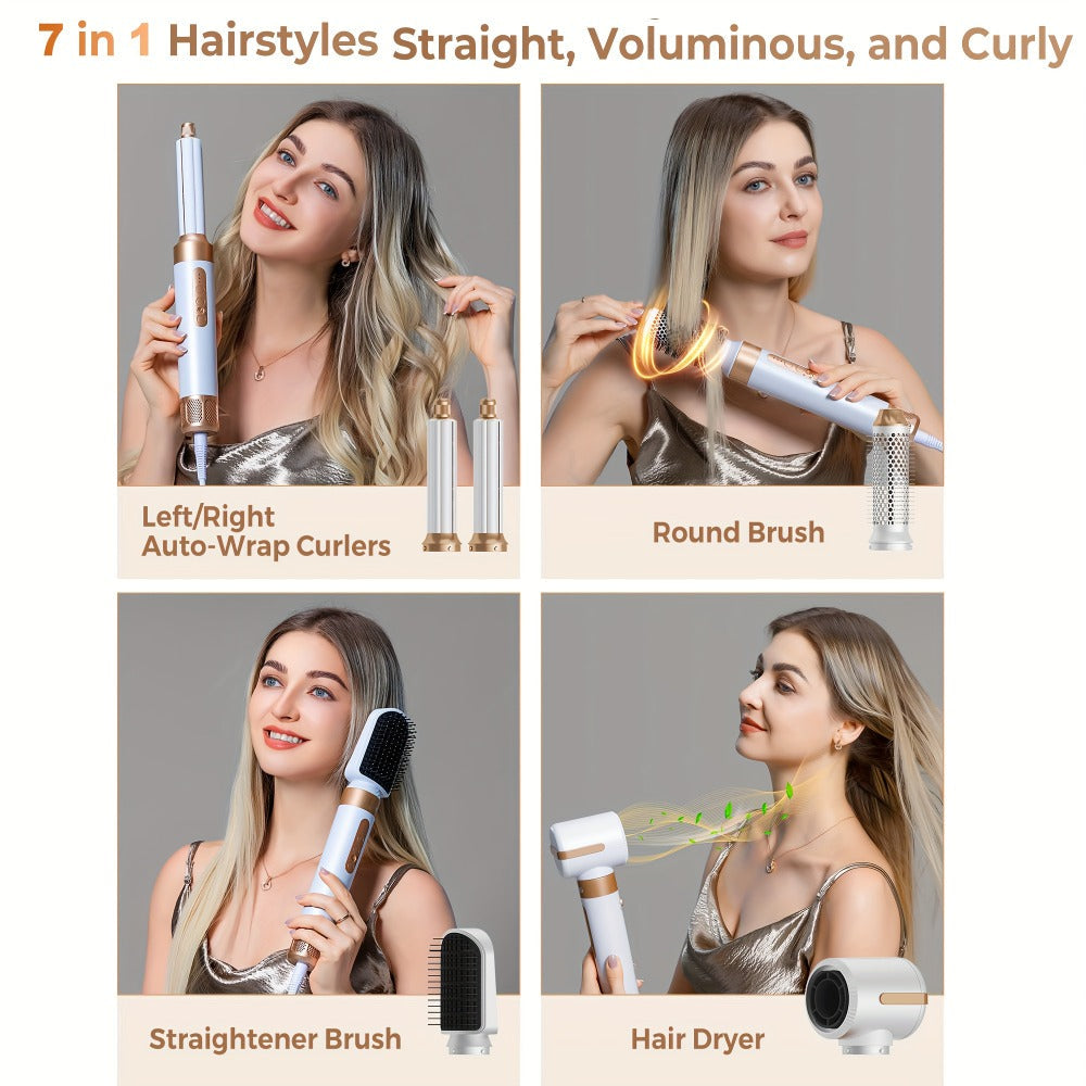 7-in-1 Hot Air Brush Hair Styling Tool with 110,000 RPM Motor, Diffuser and Attachment Set
