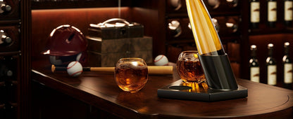 Baseball Bat Whiskey Decanter Set with 20.2 oz Bat-Shaped Bottle, Two 10.1 oz Baseball Glasses and Display Stand