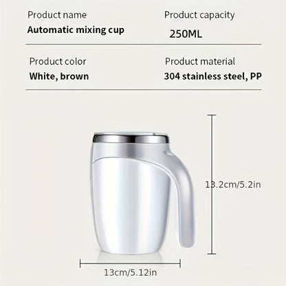 White Self-Stirring Coffee Mug with Magnetic Mixing Piece, Side Button, Lid and 250ml Marking