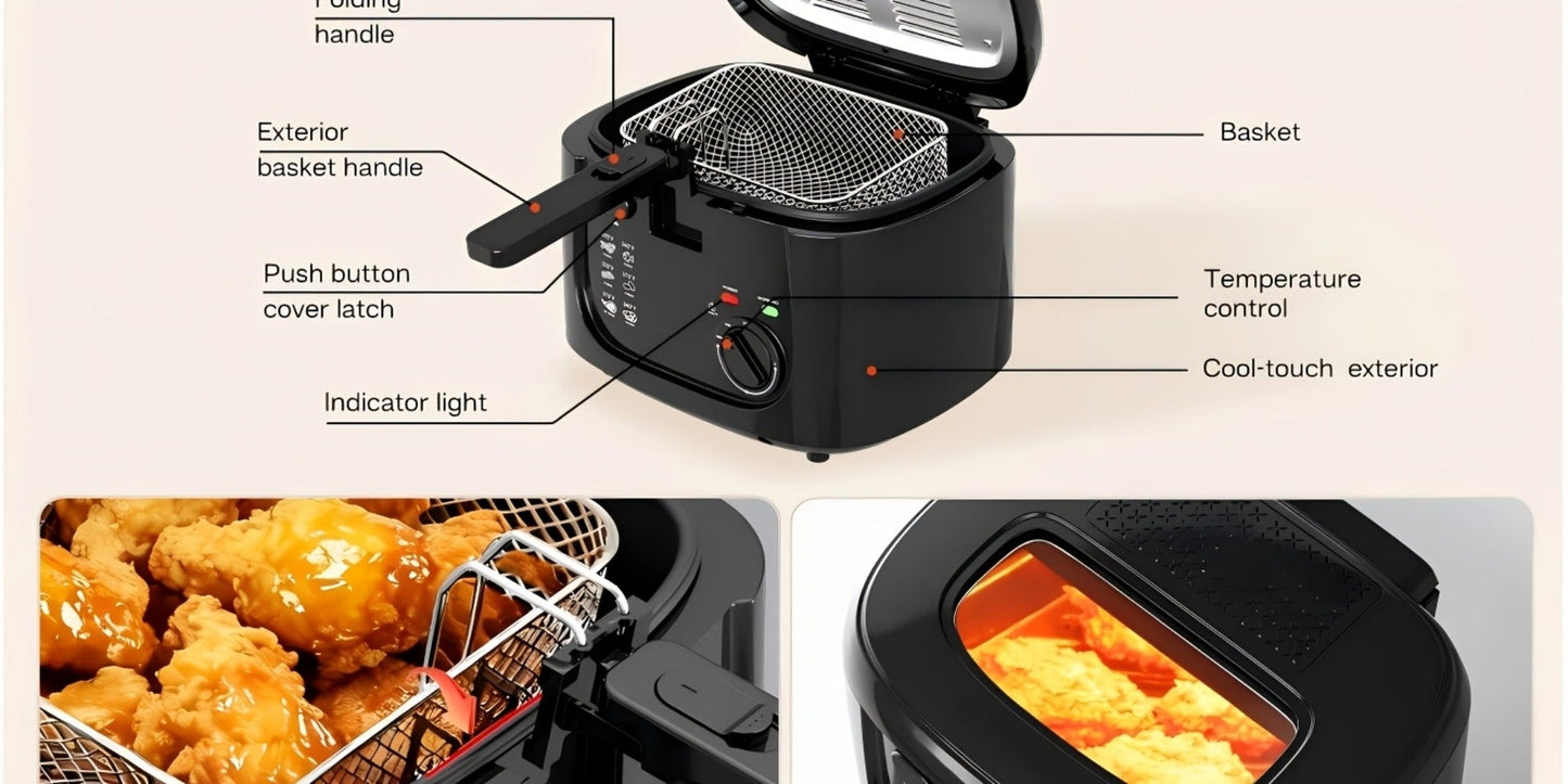 Electric Deep Fryer 1500W – 84.54oz Large Capacity, Adjustable Temperature Control, Non-Stick Basket, Viewing Window, Removable Lid, One-Touch Switch, Easy to Clean, Black & White Options