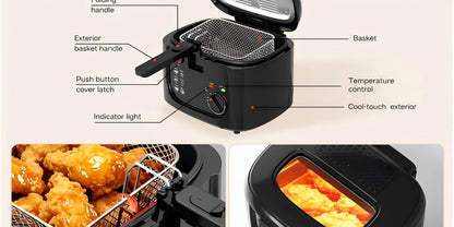 Electric Deep Fryer 1500W – 84.54oz Large Capacity, Adjustable Temperature Control, Non-Stick Basket, Viewing Window, Removable Lid, One-Touch Switch, Easy to Clean, Black & White Options