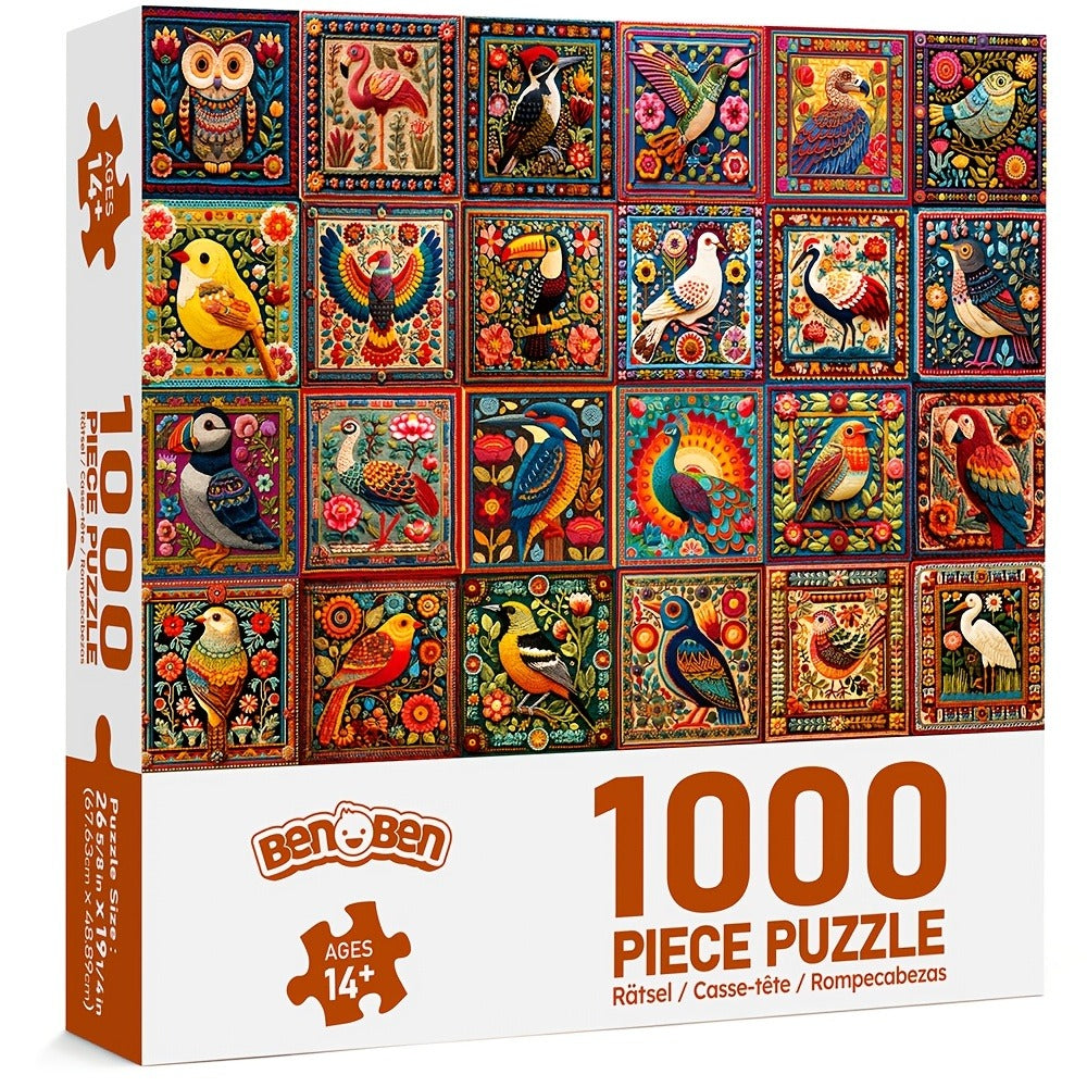 1000-Piece Bird Crochet Jigsaw Puzzle for Adults with Lettered Backs and Full-Color Reference Poster