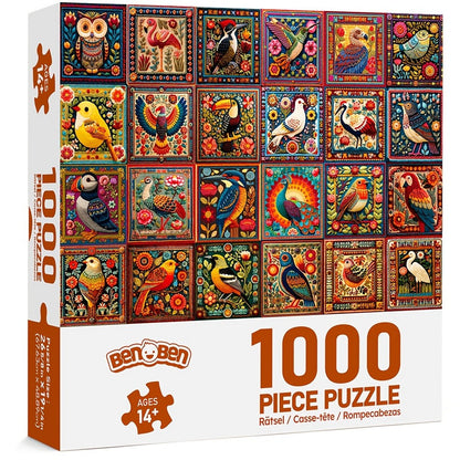 1000-Piece Bird Crochet Jigsaw Puzzle for Adults with Lettered Backs and Full-Color Reference Poster