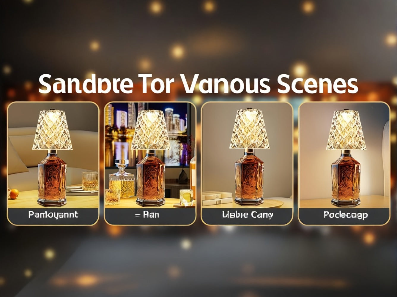 Wireless Wine Bottle Lamp – USB Rechargeable Acrylic Crystal Shade, 3-Color Touch Control Smooth Dimming, 2000mAh Cordless Bottle Light for Bar Decor, Home, Kitchen, Party & Table Ambiance (1pc / 2pcs)
