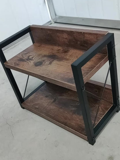 Two-Shelf Countertop Spice Rack with Wood-Look Panels, Black X-Braced Frame and Yellow Checkout