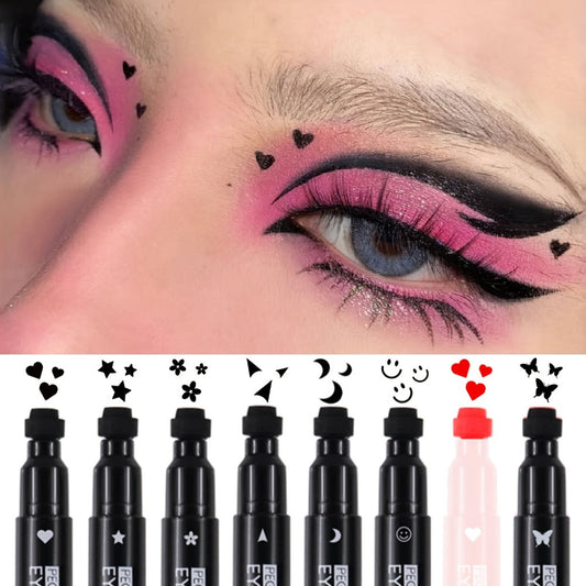 Winged Eyeliner Stamp Pen Set Double-Ended 8 Wing Styles Waterproof Quick-Dry Liquid Liner Kit for Beginners Red Black Cat Eye Makeup Tool Symmetrical Flick