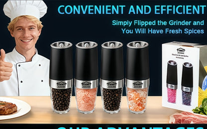 Electric Salt and Pepper Grinder Set 2PCS, Battery-Powered, LED Light, One-Handed Operation, Adjustable Coarseness