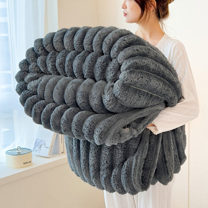 Plush Faux Fur Blanket – Imitation Rabbit Fur 300-350gsm Knit Throw for Sofa, Bed & Travel, All Season, 3 Colors, 2 Sizes