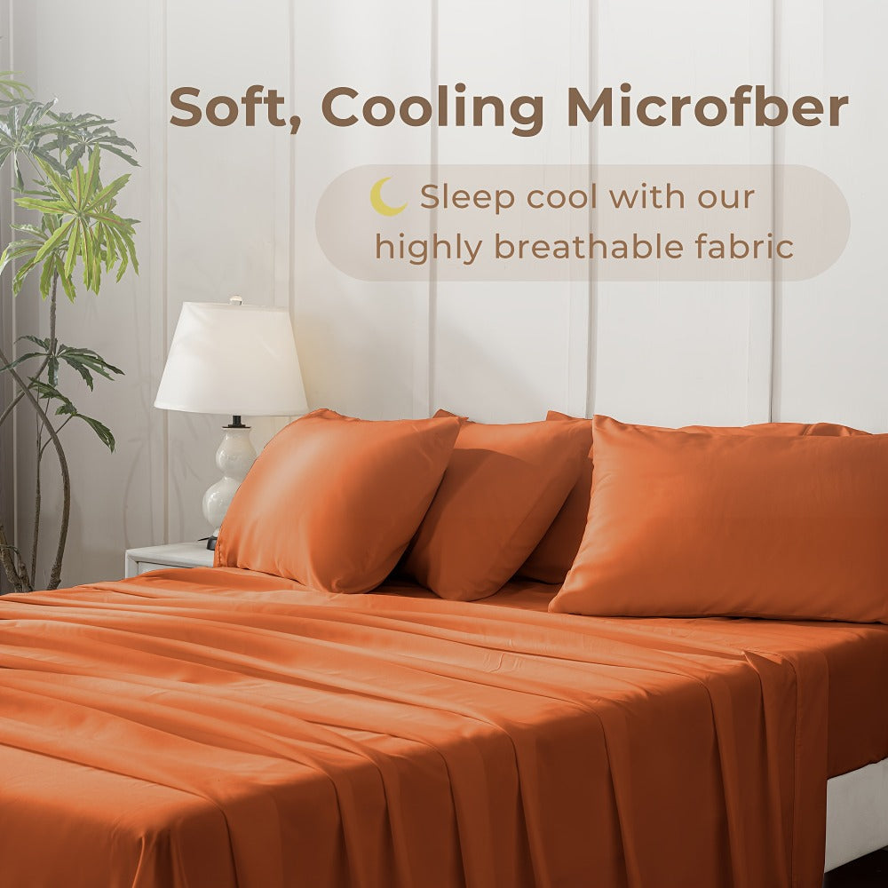 Bed Sheet Set Soft Breathable Cooling Microfiber Fitted & Flat Sheets with Deep Pockets – Wrinkle Free Hotel Luxury Bedding in Multiple Colors & Sizes