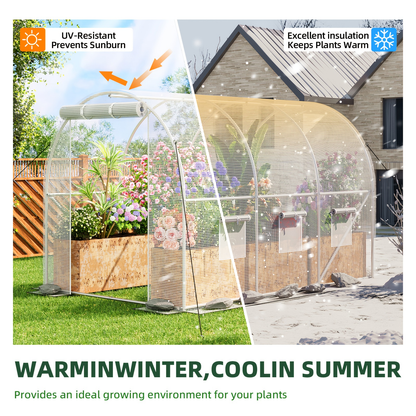 10 x 6.6 x 6.6 Foot Walk-In Greenhouse with Two Zippered Screen Doors and Six Windows in Two Colors