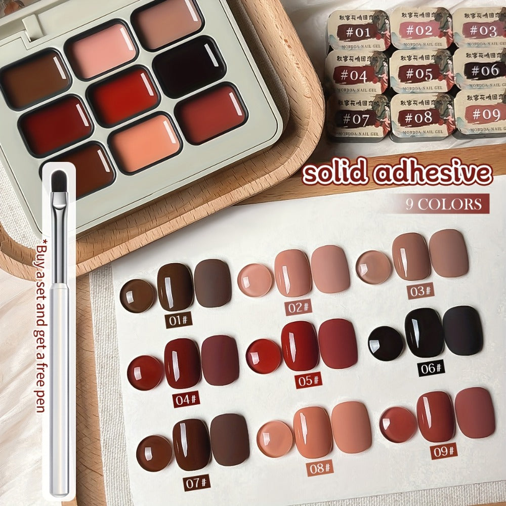 Gel Nail Polish – Set 9 Colors Autumn Harvest High Saturation Soak-Off LED — Alcohol-Free Long-Lasting Solid Kit with Light Therapy Pen…