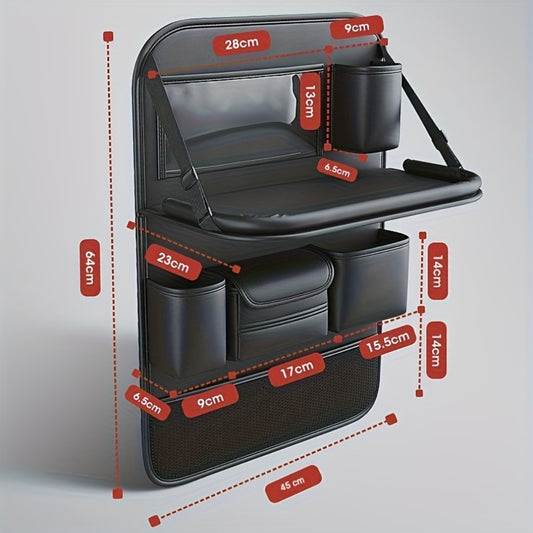 Car Backseat Organizer with Foldable Table Tray & Tablet Holder – PU Leather Seat Back Protector Kick Mat, Multi-Pocket Storage for Kids & Travel