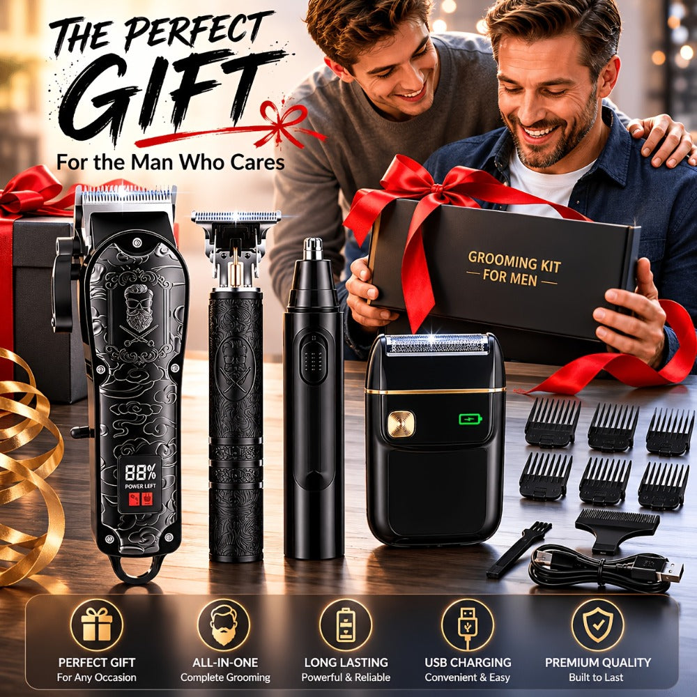 Men's Grooming Kit Hair Clipper & Electric Shaver USB Rechargeable Cordless LED Display – Precision Beard Trimmer Face Shaver Set for Hair Trimming Styling, Grooming Gift for Dad Husband Boyfriend