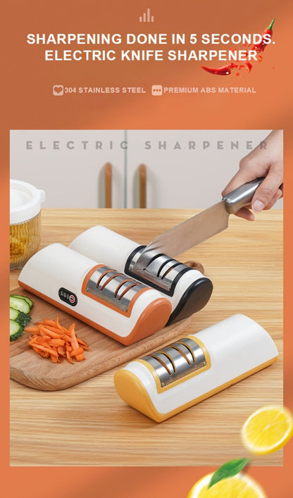 Two-Stage Electric Knife Sharpener in White or Pink with Two Extra Sanding Wheels Included