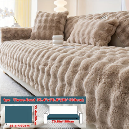 Sofa Cover Thick Faux Rabbit Plush Panels with Anti-Slip Feature for Seat, Armrest, Backrest or Pillowcase