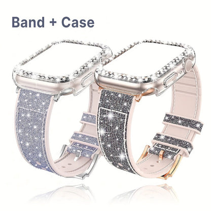 Rhinestone Mesh Watch Band and Matching Case Set for Apple Watch in 19 Color-and-Size Options