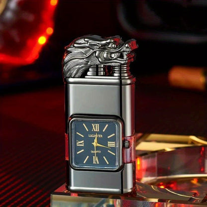 Quartz-Dial Torch Lighter with Rectangular Black Body and Three Sculpted Top Style Options