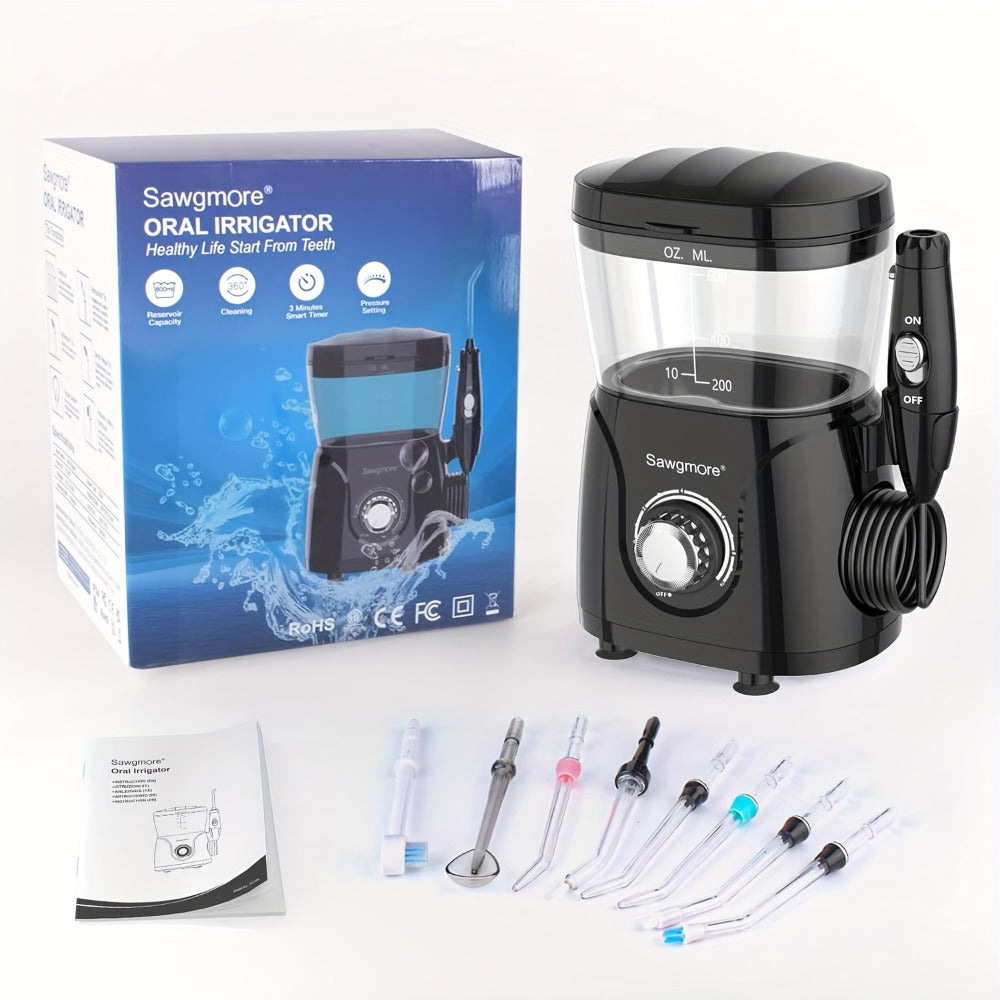 600 ml Desktop Water Flosser in Black with 10 Pressure Levels, Eight Nozzles and Large Tank