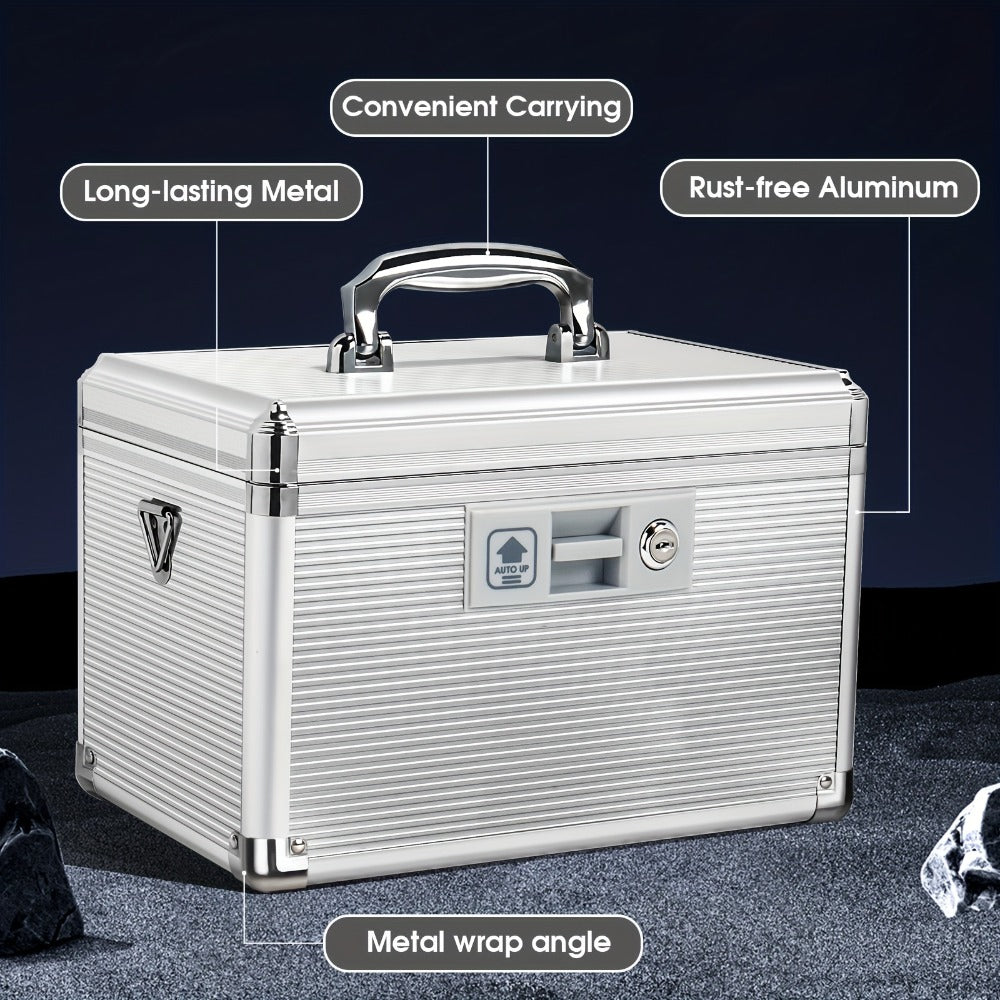 Aluminum Alloy Lockable Medicine Box – Double Layer Large Capacity Storage Box with Key Lock, Handle & Tray for Medicines, Documents & Valuables, 10"/12"/14"/16" Home Security Box
