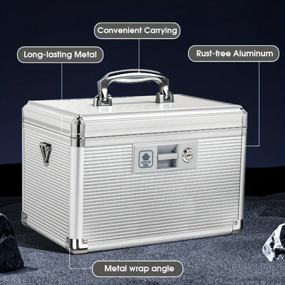 Aluminum Alloy Lockable Medicine Box – Double Layer Large Capacity Storage Box with Key Lock, Handle & Tray for Medicines, Documents & Valuables, 10"/12"/14"/16" Home Security Box
