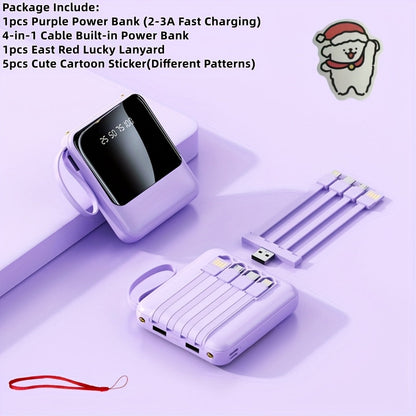 Power Bank 10000mAh with Built-In Cable Set, 5W/15W/22.5W Variants, Display and Lanyard for Travel