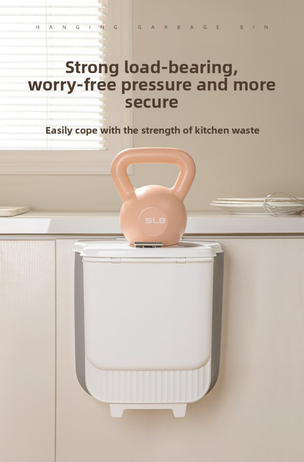 Collapsible 1.85-Gallon Trash Can with Lid for Wall Mount, Cabinet Door Hanging or Floor Placement