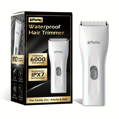 Ceramic-Blade Body Hair Trimmer with IPX7 Rating, LCD Battery Display and Black, Blue or White Housings