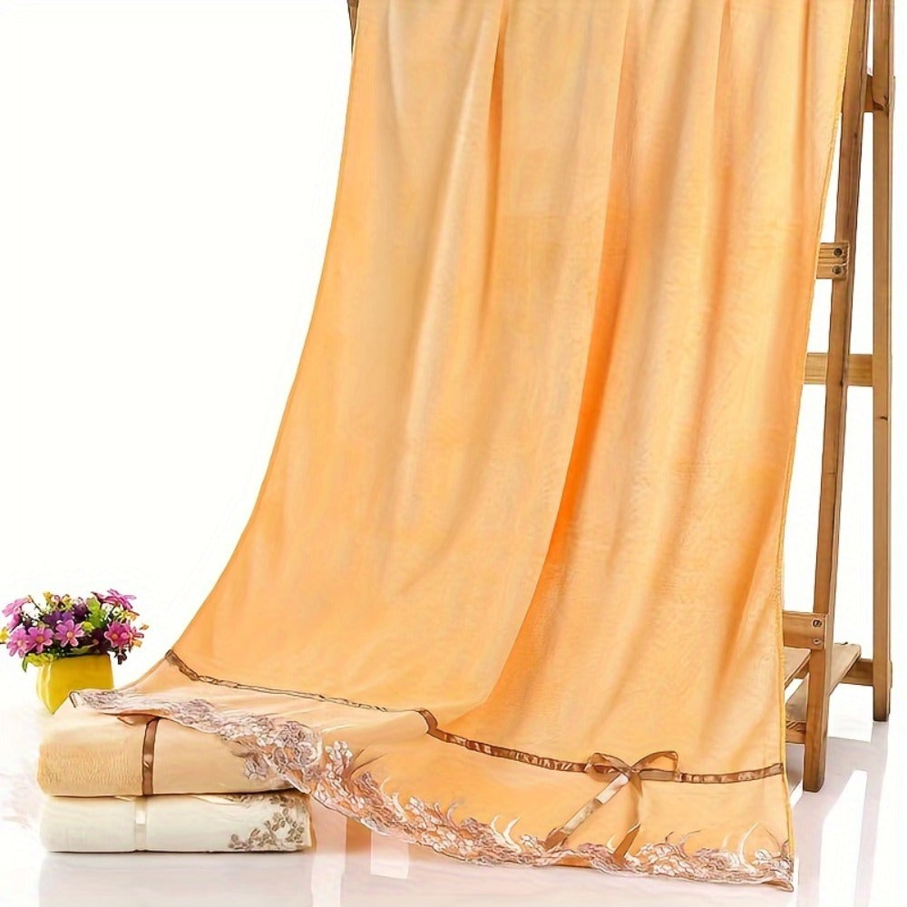 Towel Set 4-Piece 350GSM Lace Embroidery Bath and Hand Towels in Four Elegant Colors for Home and Guest Use