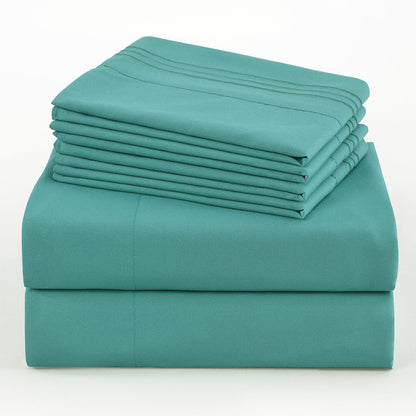 Bed Sheet Set 100 GSM Microfiber in 4- or 6-Piece Configuration with Four Sizes and Twelve Solid Colors