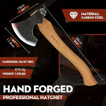 Hatchet Camping Axe 14 Inch Hand Forged High Carbon Steel Bushcraft Splitting Axe with Sheath - Ergonomic Wood Handle Hammer Poll for Firewood Chopping Hiking Survival Outdoor