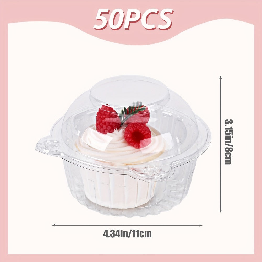 Individual Cupcake Container Set, 80 Clear Plastic Boxes with Dome Lids and Flip-Top Closures