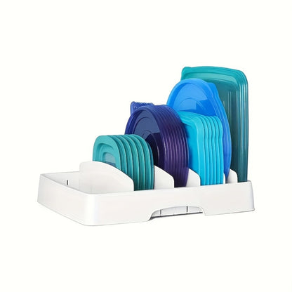 Lid and Board Kitchen Organizer with Five Adjustable Dividers and 13.25-Inch Base Storage Tray