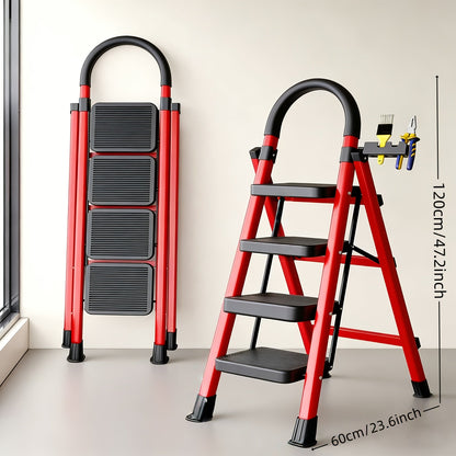 Folding Step Stool Ladder 500lbs Heavy Duty Steel with Anti-Slip Wide Treads & Handrails – Safety Lock, Portable Multi-Step Ladder for Home, Kitchen & Outdoor Use, Mini / Medium / Large