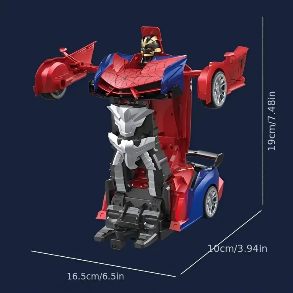 Remote Control Car, 1:18 Transforming Robot Model with Police or Spider Theme, One-Button Change, LEDs and 360° Drift