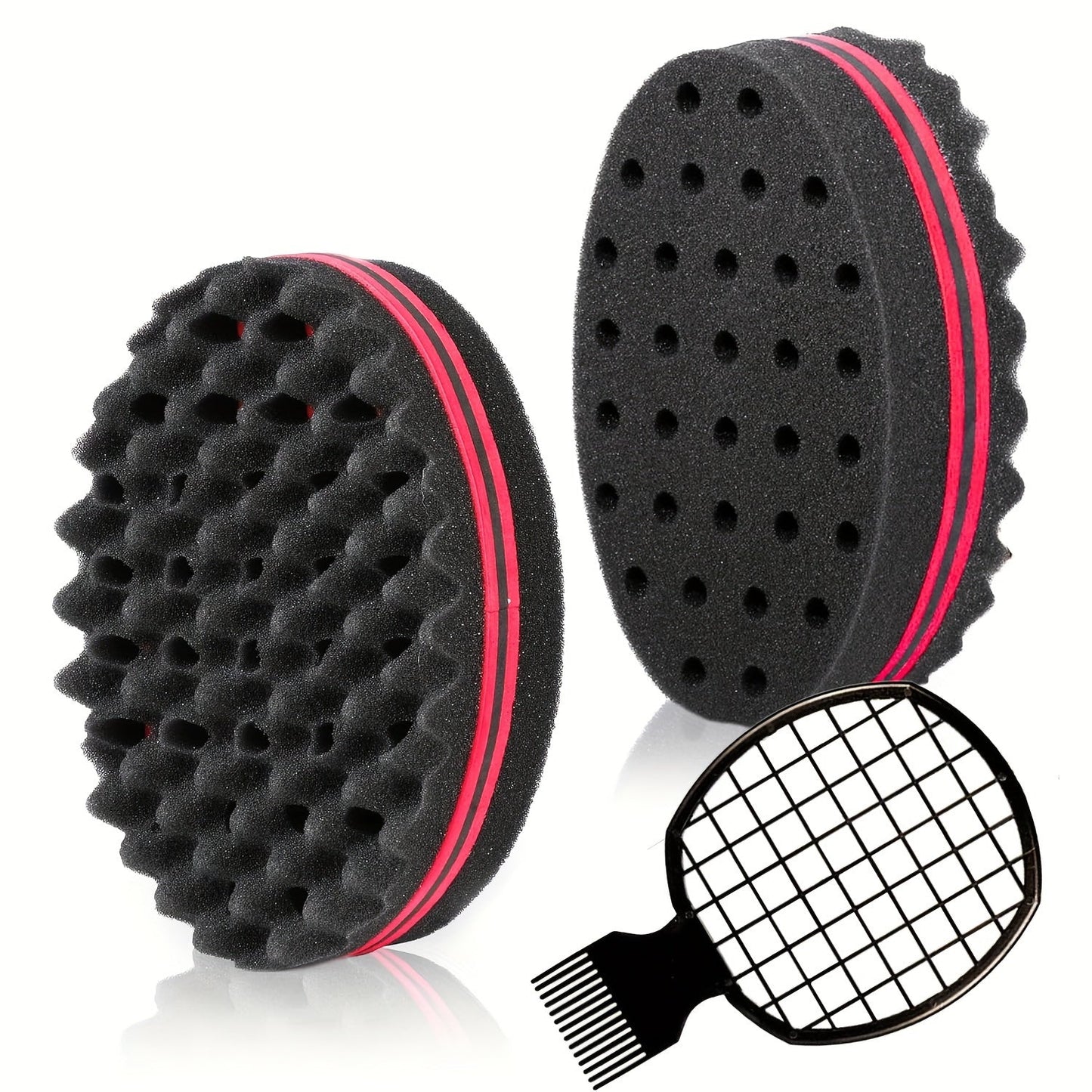 Twist Sponge Brush & Styling Comb Set for Curly Natural Black Hair — Afro Coil Definer with Metal Pick, Loc & Short Hair Grooming Tools for Men & Women